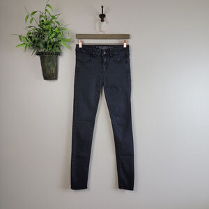 American Eagle Jegging Mid Rise Black Wash Skinny Super Stretch Y2K AE 2 Jeans